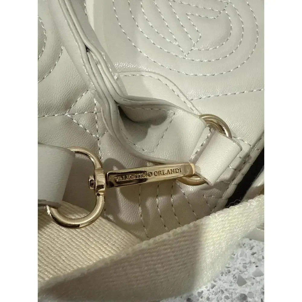 Valentino Orlandi Quilted Cream Mongrammed Crossbody Bag with Adjustable Strap